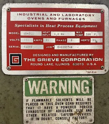 USED GRIEVE AB-500 ELECTRIC HEAT TREAT FURNACE