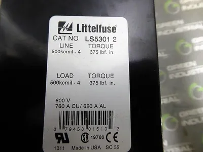 Littelfuse LS5301-2 POWR-BLOKS Splicer Block 2 pole 760A 600V Used