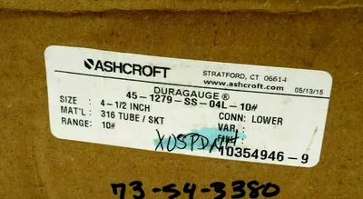 NEW ASHCROFT 45-1279-SS-04L-10# DURAGAUGE 4-1/2" 451279SS04L10