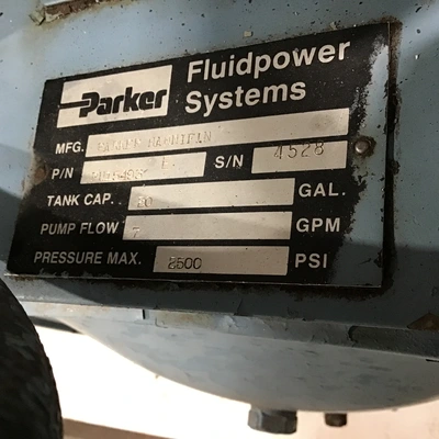 Parker PU15493 Hydraulic Power Unit Tank Cap 20Gal Pump Flow 7GPM 2500PSI Max Press