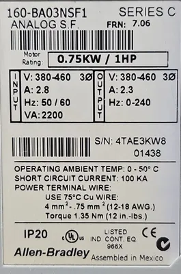 Allen Bradley 160-BA03NSF1 Variable Speed Controller. Loc1B-21