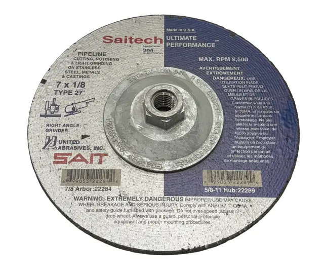 SAIT 7" x 1/8" x 5/8-11 Depressed Center Grinding Wheel Ceramic T27