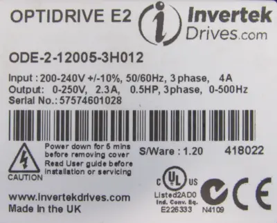 NEW INVERTEK 0DE-2-12005-3H012 OPTIDRIVE E2 0DE2120053H012
