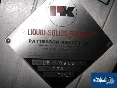 USED Patterson-Kelley 16 Quart P-K Twin Shell Blender, S/S, 125# Density