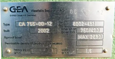 (7) Westfalia CA 755-00-12 decanter centrifuges, 2205SS.