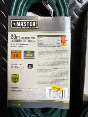 Master Electrician 20 ft Extension Cord Indoor/Outdoor - 16 GA - 125V/13A - Lot of 5 - 765125