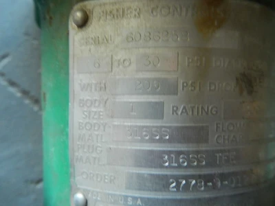 Fisher 1" 125 Class, 316 Stainless Flanged Control Valve