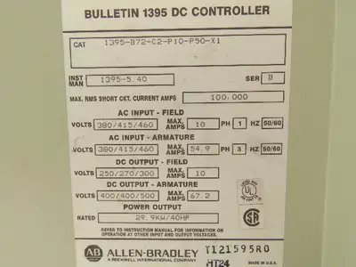 Allen Bradley 1395-B72-C2-P10-P50-X1 DC Controller Drive 40HP 500VDC 67.2A Ser B