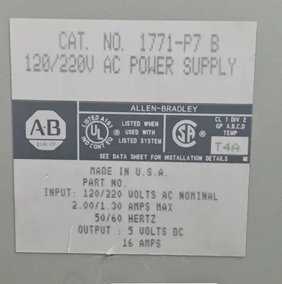 Allen Bradley 1771-P7/B Power Supply Module Loc3D71