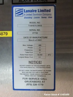 Used Gruenberg T18HS74.35SS Oven – 74 Cu. Ft. | Steam Heated | Stainless Steel | 55°C | 34,500 BTU | 460V