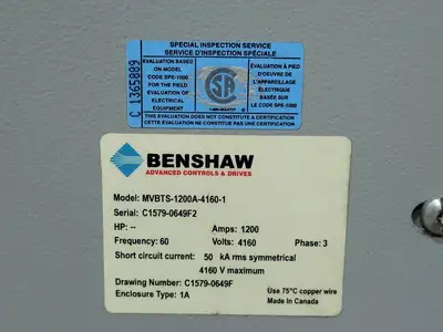 Used BENSHAW MVBTS-1200-4160-1 Switchgears British Columbia CA | Lenmark #240898