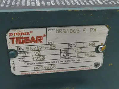 Dodge Leeson MR94868 Gear Motor 25:1 Reducer 69 RPM 3/4Hp 230/460V 3PH LH 56C