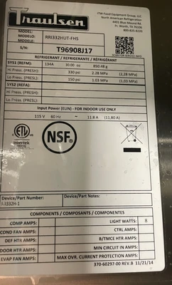 72-0347 Traulsen RRI332HUT-FHS 101” Self Contained Roll In Cooler Refrigerator