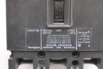 Westinghouse FB3150L 150 Amp 3 Pole 600v Circuit Breaker STK CC245