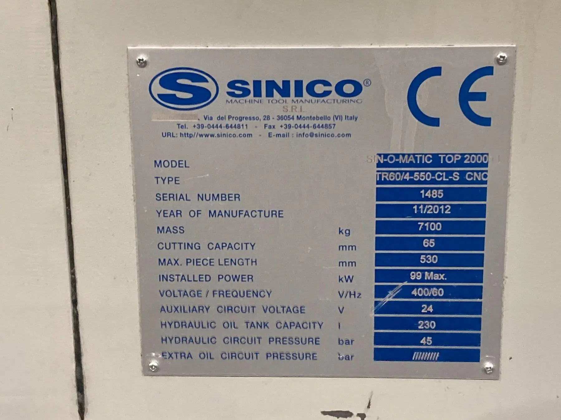 USED 2012 SINICO SIN-O-MATIC TOP 2000