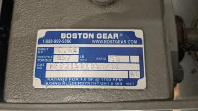 110047.00,HF72150KB5HP16 | Leeson 110047.00 Electric Motor w/ Boston Gear HF721-50K-B5-HP-16 Speed Reducer - Used