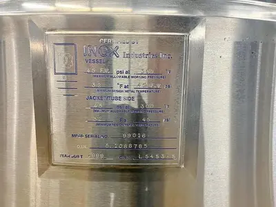 Used 275 Gallon Jacketed Tank (Reactor), 316 Stainless Steel, Insulated, Full Vacuum, With Agitator
