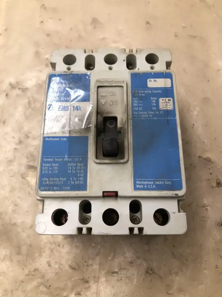 Westinghouse EHD3100L 100 A  Circuit Breaker 3 Pole Molded Case 480VAC