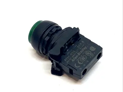 USED ALLEN-BRADLEY GREEN 22MM MOMENTARY PUSH BUTTON W/ 800F-N3G 24V LED