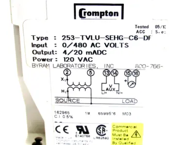 USED CROMPTON INSTRUMENTS 253-TVLU-SEHG-C6-DF TRANSDUCER 253TVLUSEHGC6DF