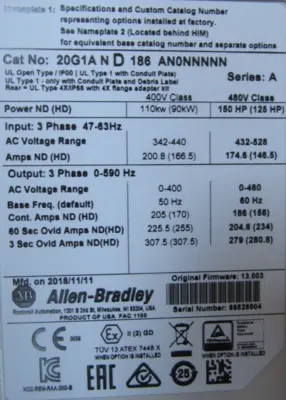 20G1AND186AN0NNNNN POWERFLEX 755 SER.A 150HP NEW SURPLUS