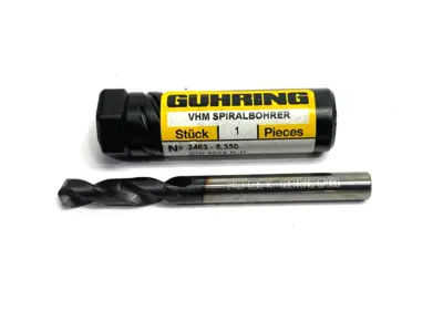 USED GUHRING 2463-6,350 DRILL, 1/4, STUB, TYPE N, CARBIDE, NANO-FIREX