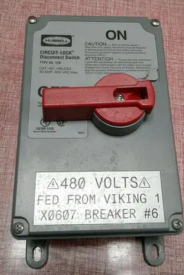 Hubbell Circuit-Lock Disconnect Switch HBLDS3 30 AMP, 600 VAC MAX
