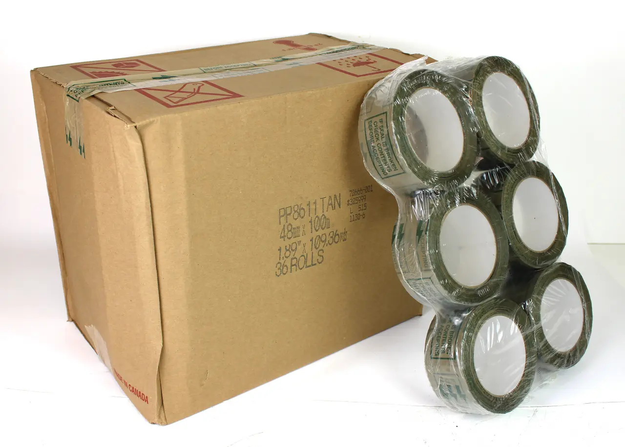 Tan Transparent PP8611 Temper Proof Tape 48mm x 100m, 36 Rolls