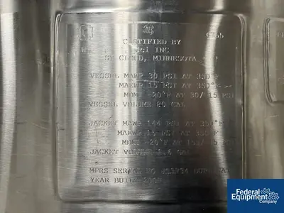 USED DCI 80 Gal DCI Reactor, 316 S/S, 30/140