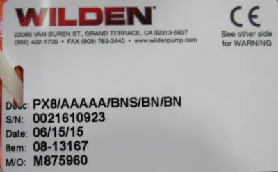 NEW WILDEN 08-13167 DIAPHRAGM PUMP PX8/AAAAA/BNS/BN/BN 0813167 2"