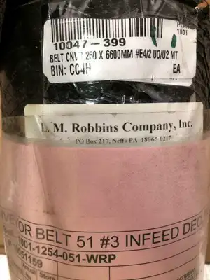 L.M. Robbins Co. 250mm X 6600mm Food Grade Flat Conveyor Belt E4/2 UO/U2 MT