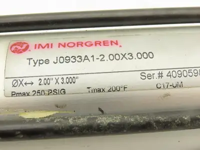 Norgren J0933A1-2.00X3.00 Pneumatic Air Cylinder 2" Bore 3" Stroke 250 PSIG