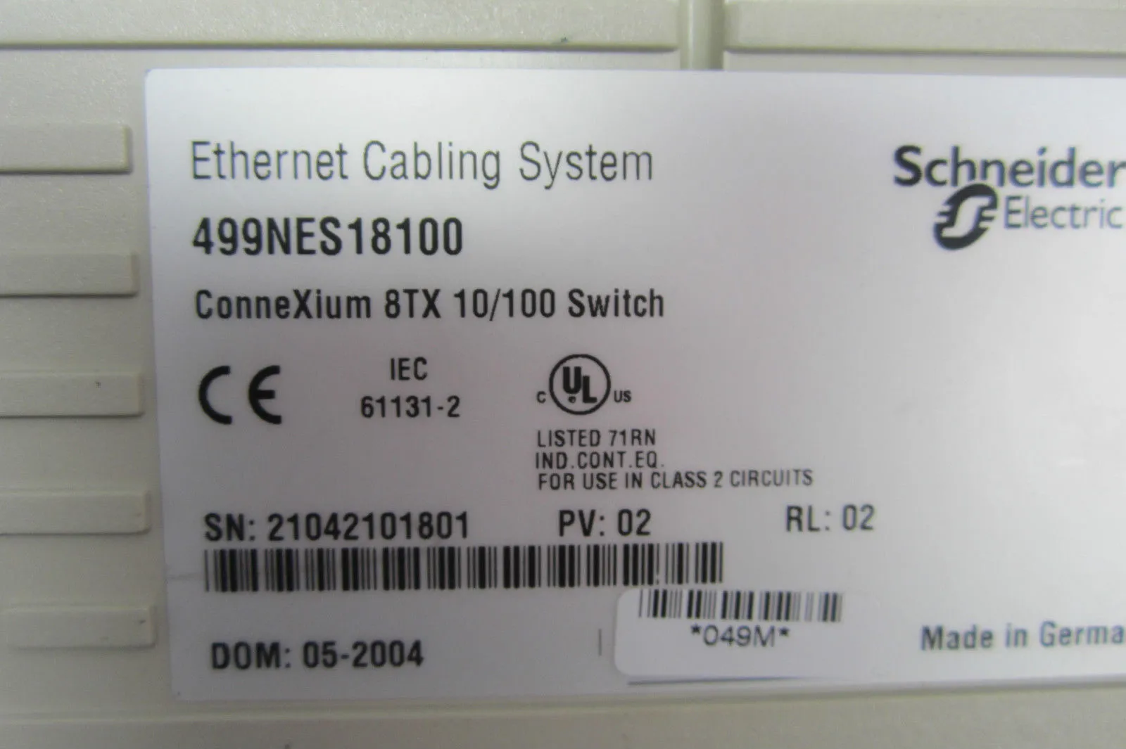 USED SCHNEIDER ELECTRIC 499-NES-181-00 ETHERNET CABLING SYSTEM 499NES18100