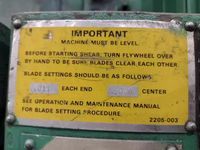 8' X 1/4" WYSONG MODEL #825 MECHANICAL POWER SQUARING SHEAR: STOCK #23635