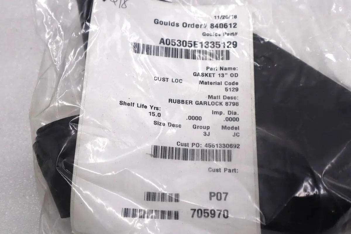 NEW GOULD A05305E1335129 RUBBER GARLOCK 8798 GASKET 13" 0D #L-472