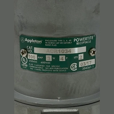 Appleton ADR1034 100Amp 3W 4P Wall Mount Plug