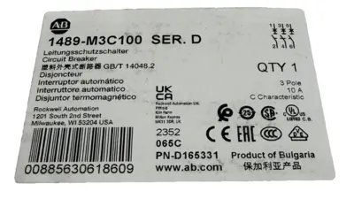 LOT OF 13 ALLEN BRADLEY 1489-M3C100 CIRCUIT BREAKER SER.D 1489M3C100 NEW,SURPLUS
