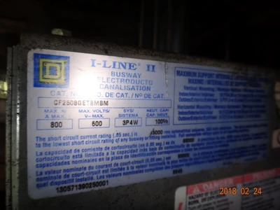 Square D I-Line II 800 Amp CF2508GETBMBM Busway End Cable Tap Bo