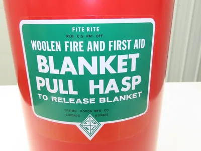 Cotton Goods Vintage Fite Rite Woolen Fire & First Aid Blanket With Cannister