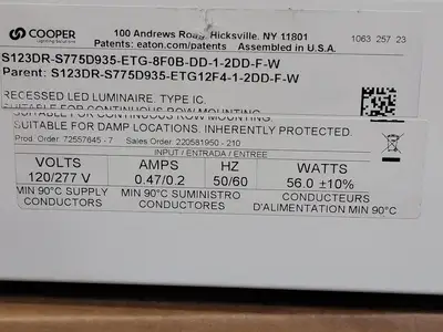NEW COOPER LIGHTING S123DR-S775D935-ETG-8F0B-DD-1-2DD-F-W