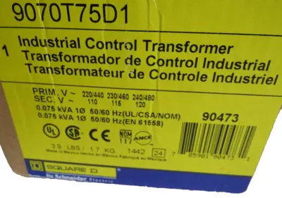 NEW SQUARE D 9070T75D1 TRANSFORMER