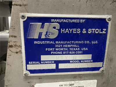 36 CU FT Hayes & Stolz Paddle Blender - Jacketed