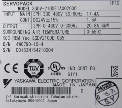 NEW YASKAWA SGDV-210DE1A002000B00 SERVOPACK SGDV210DE1A002000B00