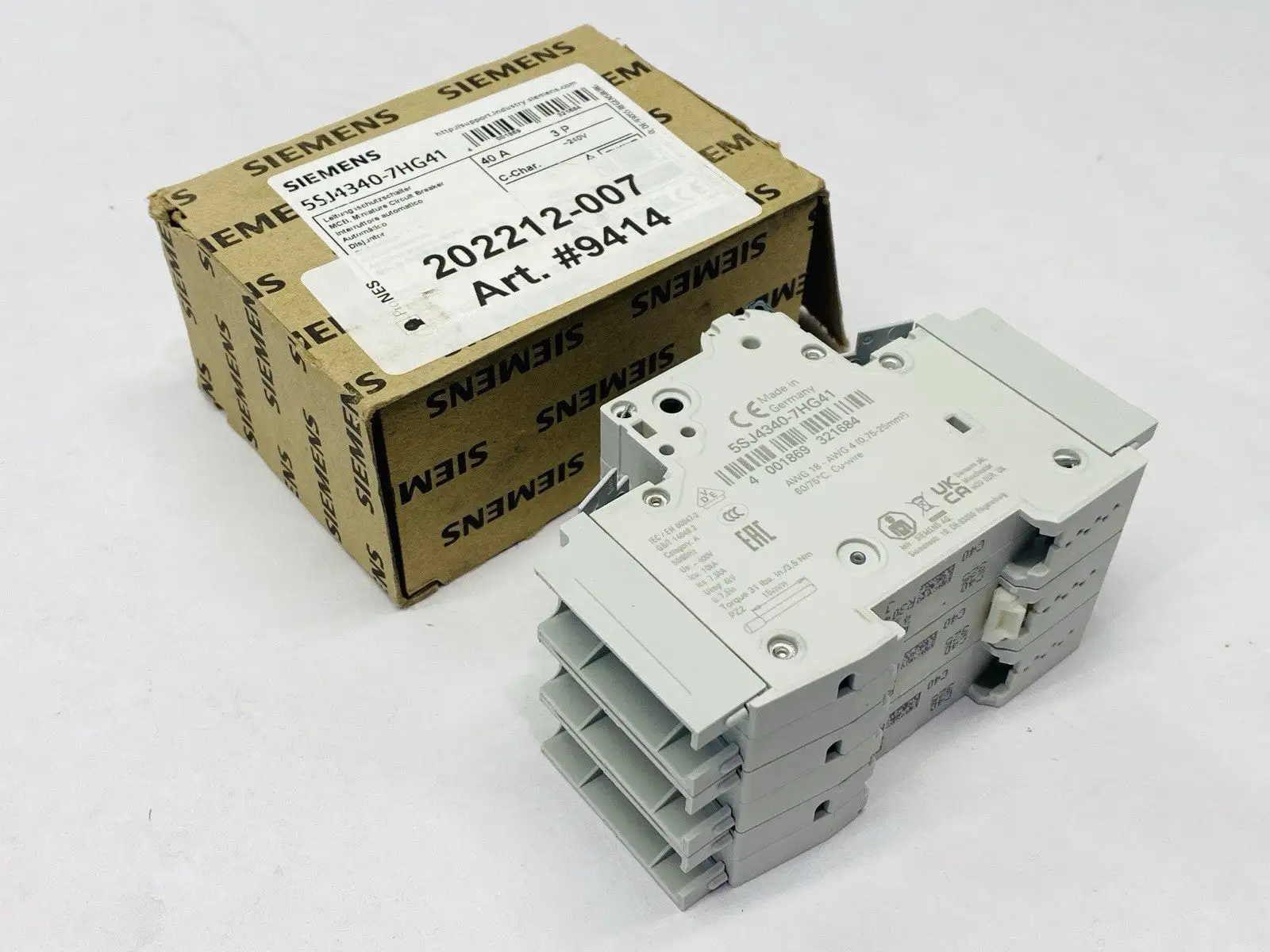 5SJ4340-7HG41 | Siemens  Miniature Circuit Breaker 3-Pole 40A 240V - New Other