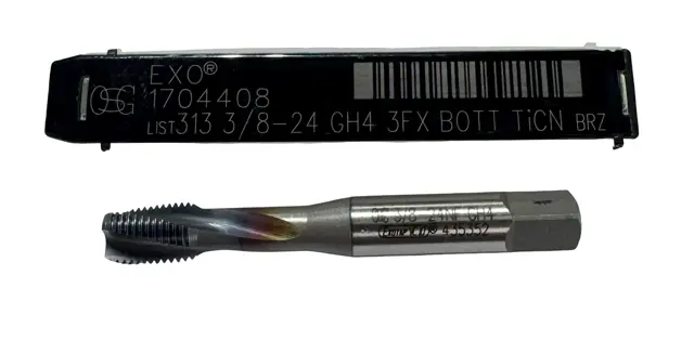 OSG 3/8-24 HSS-PM Spiral Flute Tap Semi-Bottoming 3 Flute GH4 VC10 TiCN