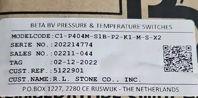 Beta C1-P404M-S1B-P2-K1-M-S-X2 Pressure Switch (BIN354)