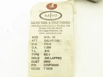 Salvo Tool SC-1 CBL  9/16-18 UNF Thread Roll Roller Die Head  Set of 2
