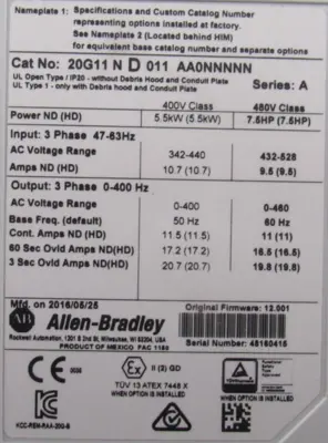 ALLEN BRADLEY 20G11ND011AA0NNNNN POWERFLEX 755 7.5HP SER.A (NEW SURPLUS)