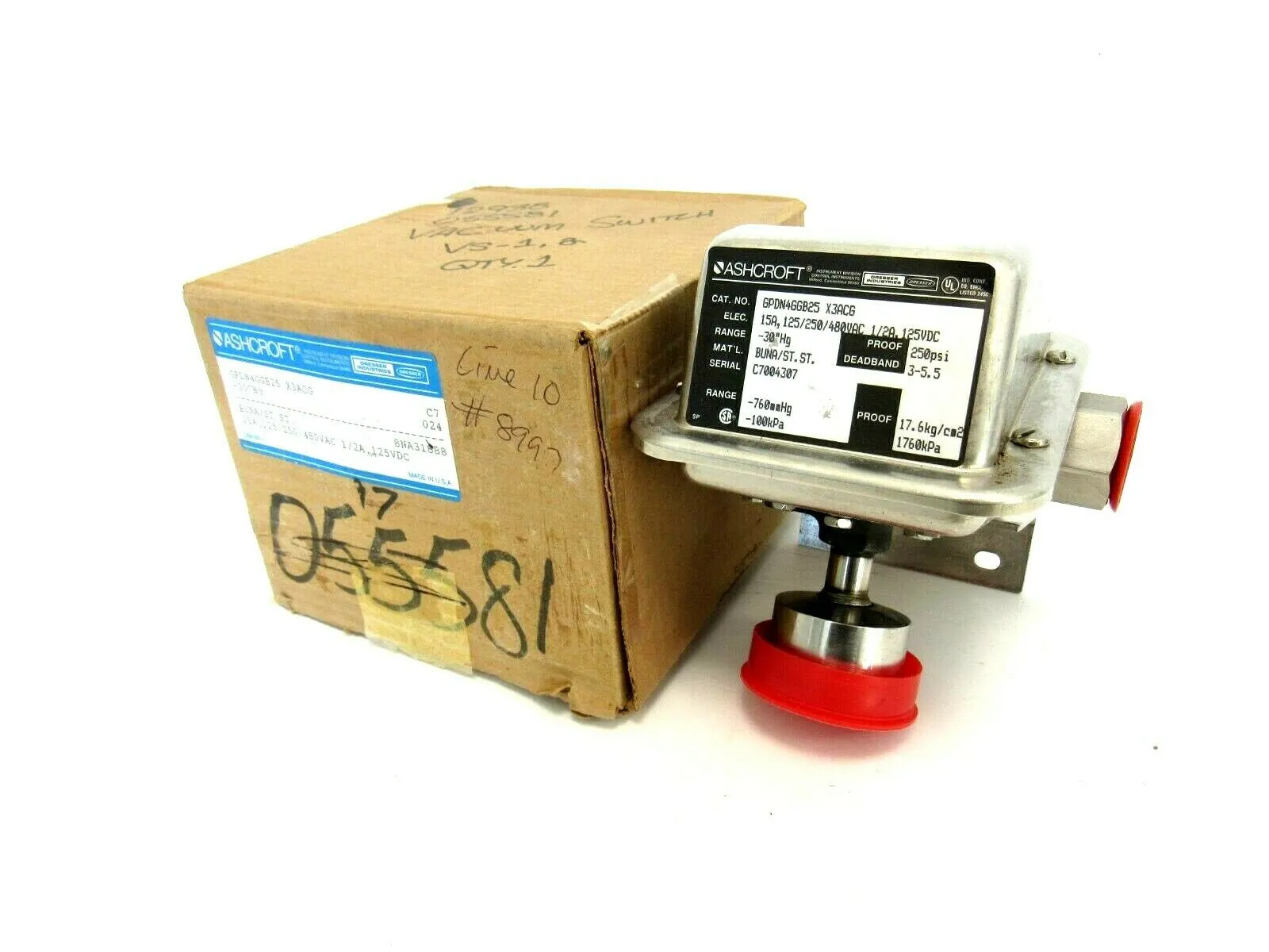 NEW ASHCROFT GPDN4GGB25-X3ACG PRESSURE SWITCH -30"HG GPDN4GGB25X3ACG