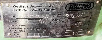(3) Westfalia HSA 200-36-777 clarifier centrifuges, 316SS.